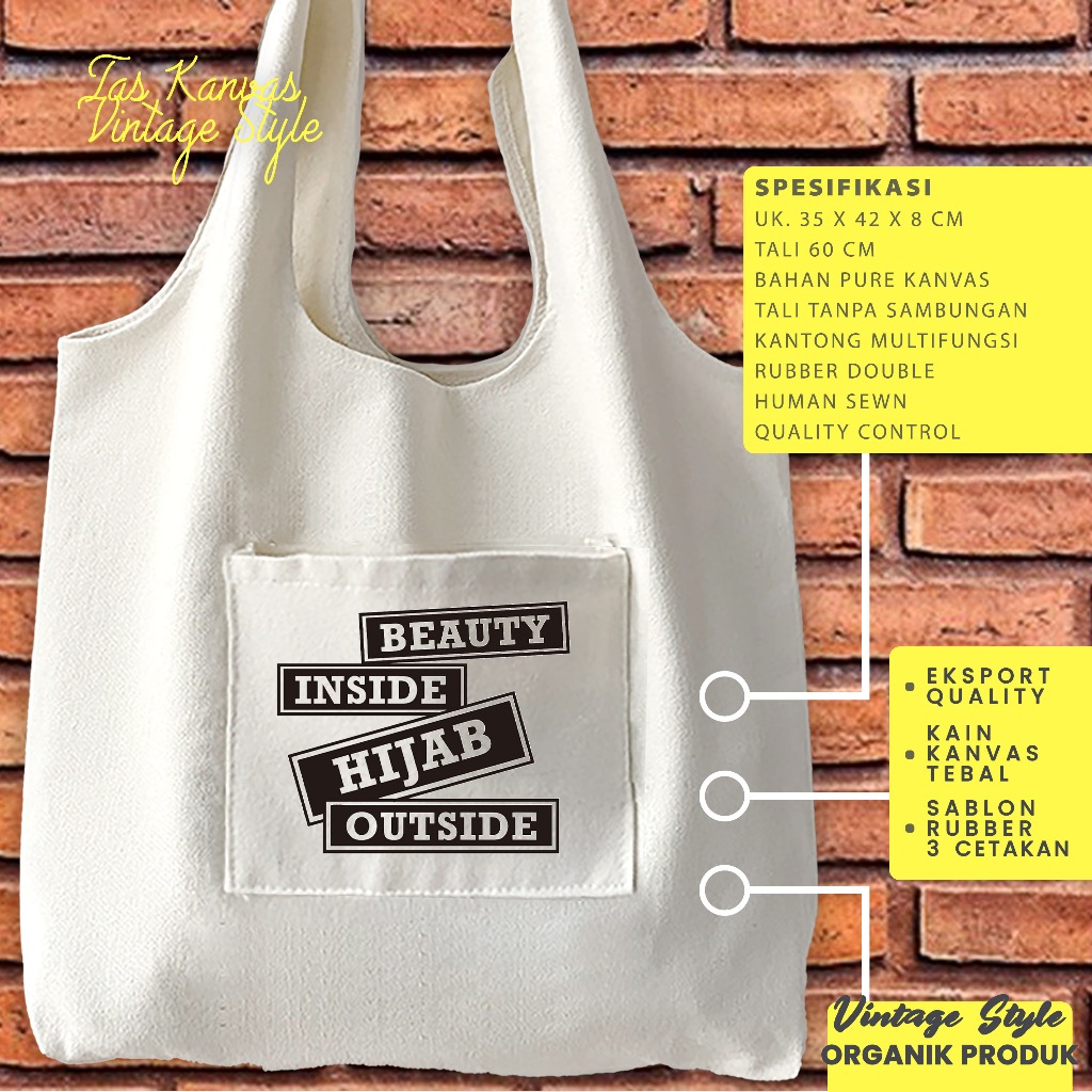 TAS KANVAS VINTAGE HIJAB BAHAN KANVAS UKURAN BESAR-TAS VINTAGE/TOTEBAG KANTONG