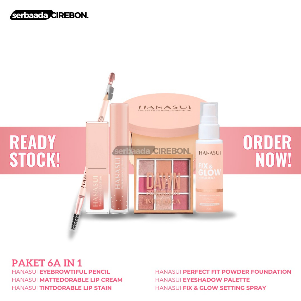 Paket Beauty Set 6In1 Hanasui Implora | Lip Cream - Lip Stain - Bedak - Alis - Eyeshadow