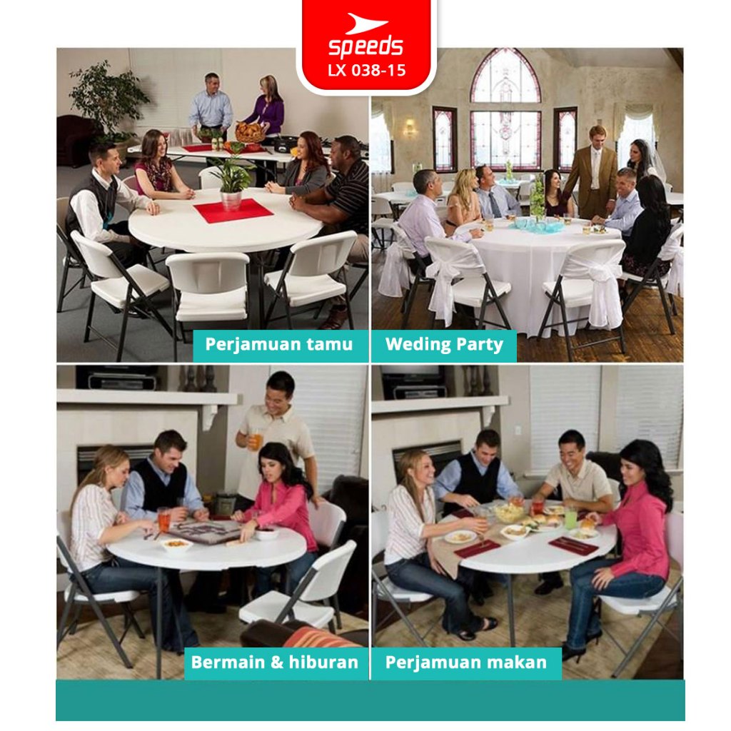 Arwana_Berry Speeds Meja Lipat Bulat Plastik Ukuran 183X183X74Cm Folding Table Lingkaran Indoor