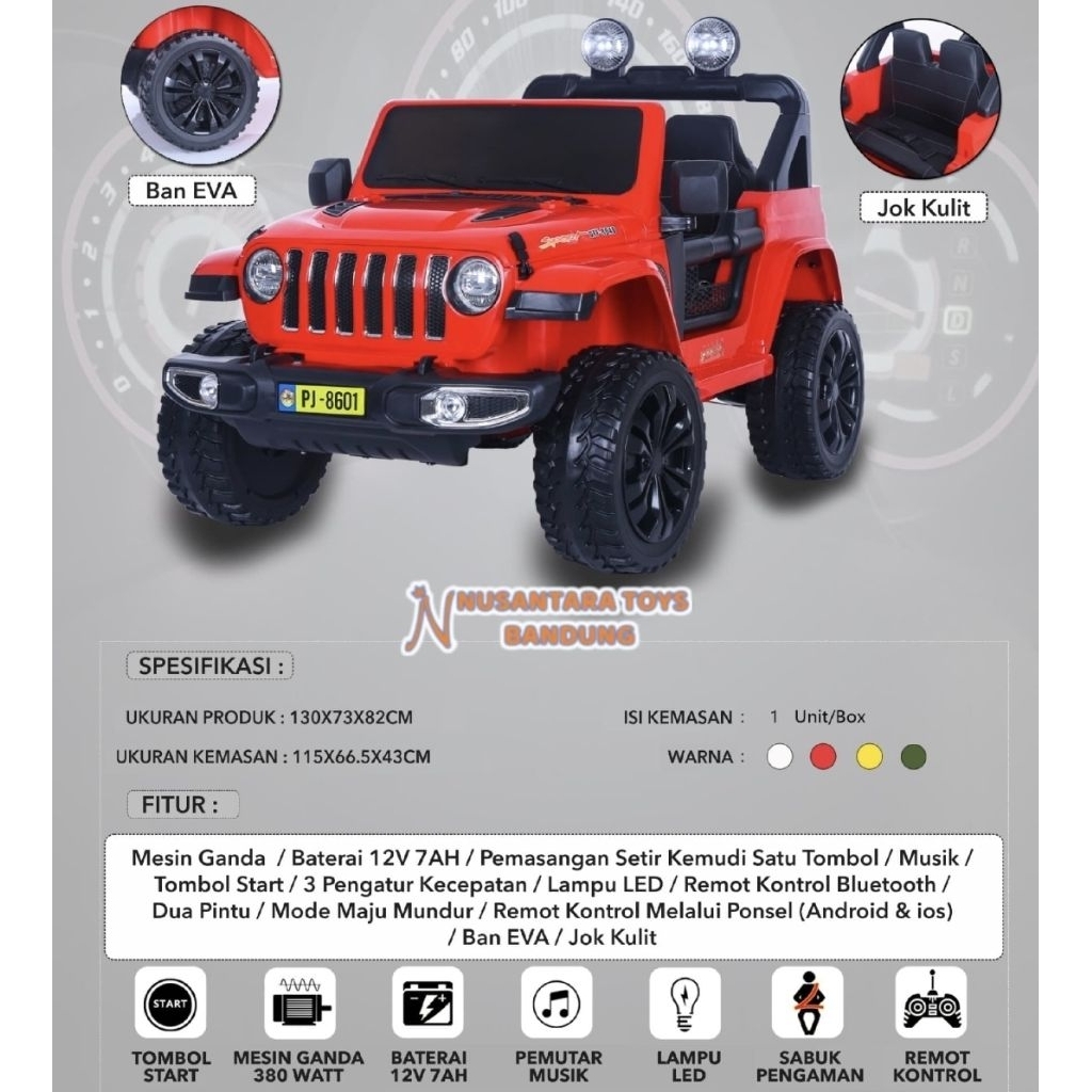 Mobil Aki Anak Jeep Rubicon Ban Full Karet Eva ORIGINAL PACIFIC VOLTA SHP Toys Remote dan Manual