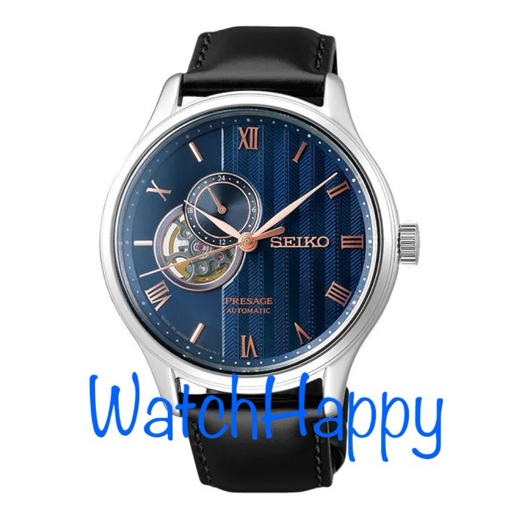 SEIKO PRESAGE SSA421J1 / SSA421 / SSA421J ZEN GARDEN SAKURA BY NIGHT OPEN HEART BLUE DIAL BLACK LEAT