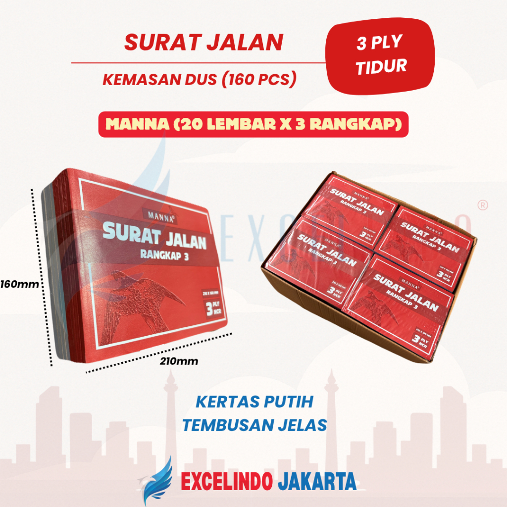 

(1 DUS/ISI 160 BUKU) Surat Jalan 3 ply NCR merk MANNA TEMBUSAN DIJAMIN JELAS (NOTA HARGA PABRIK)