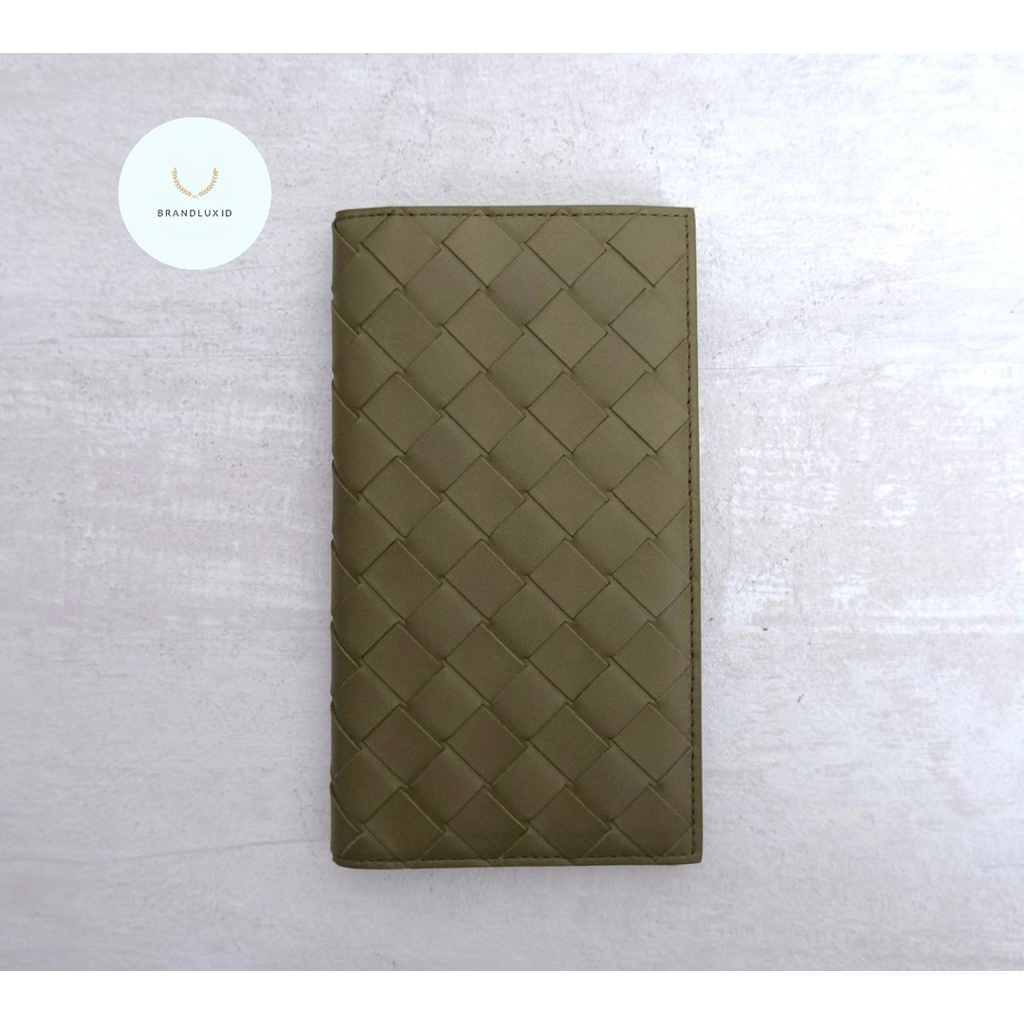 Bottega Veneta Long Bifold Wallet in Green Khaki