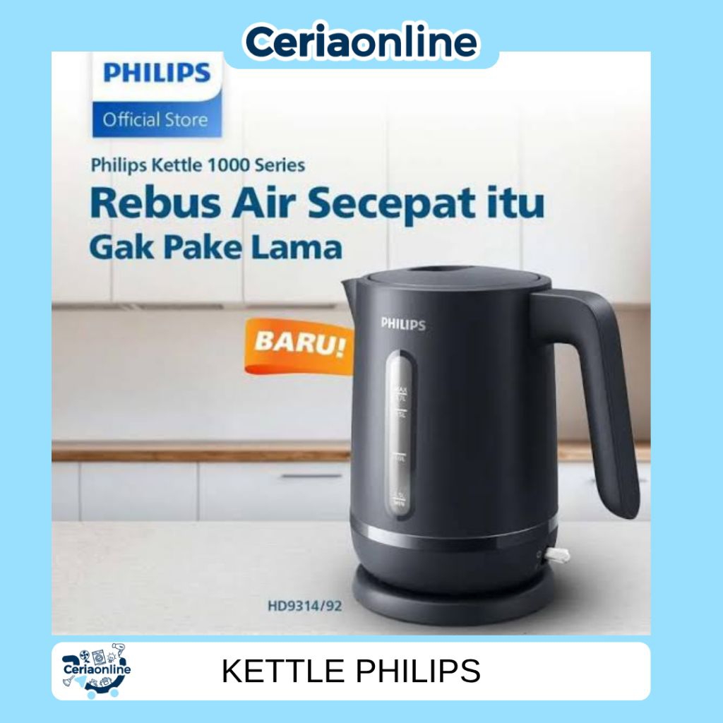 Kettle Philips / Teko Pemanas Air Elektrik HD-9314/92 Kapasitas 1,7 Liter