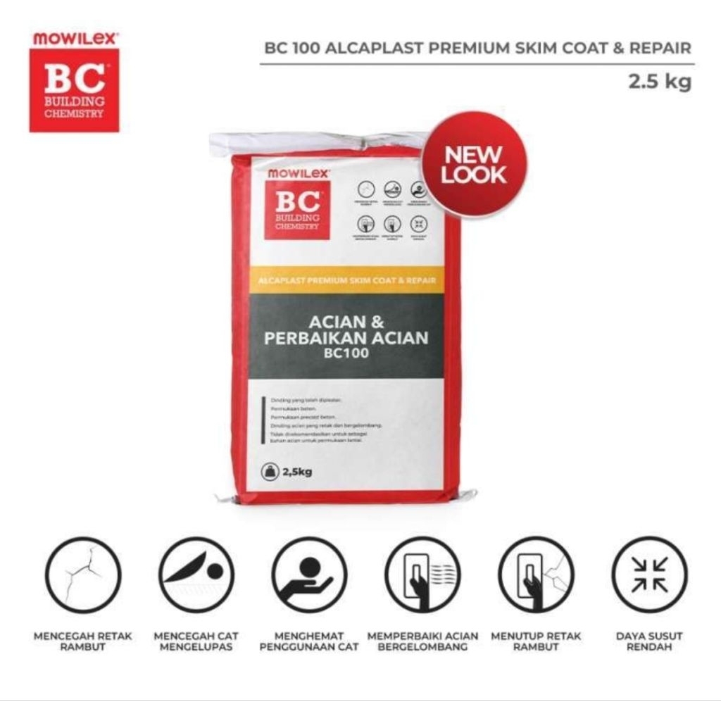 Mowilex Alcaplast Skimcoat Kemasan 2,5kg