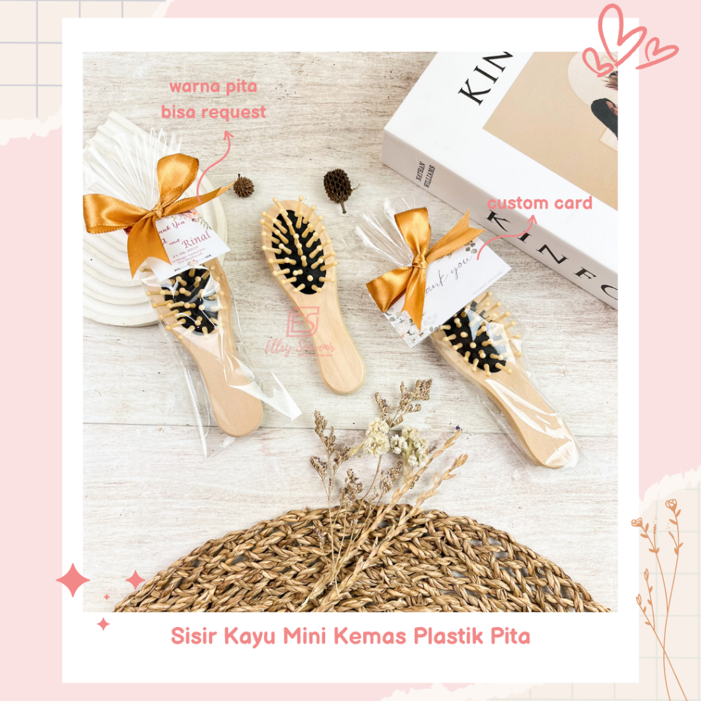 Souvenir Sisir Kayu Aestetik Rustic Kemas Plastik/Jaring Tile Custom Card