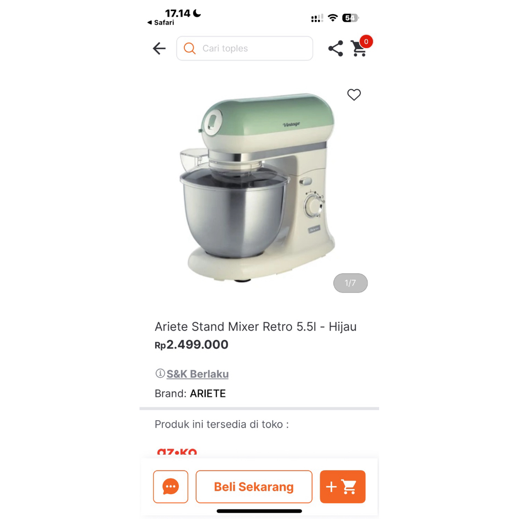 SECOND LIKE NEW ARIETE VINTAGE STAND MIXER 5.5Lt