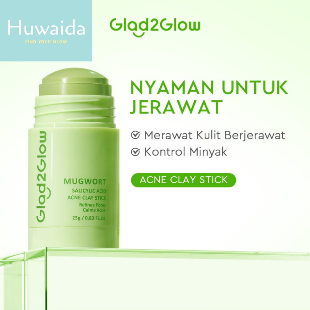 Glad2Glow Mugwort Clay Mask Masker Wajah Face Cleansing Green Mask Stick Salicylic Acid