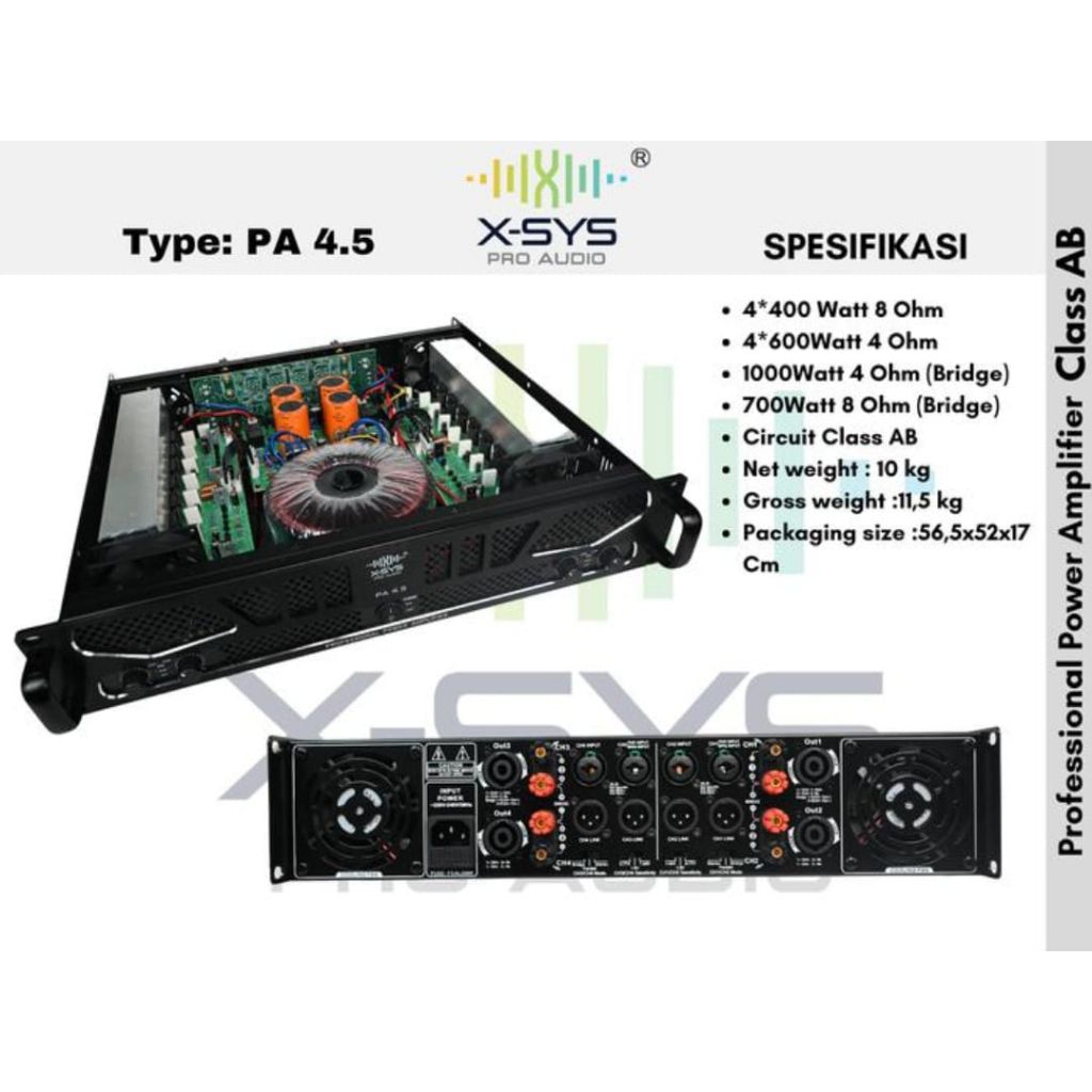 X-Sys Power Amplifier PA4.5 Original 4x400watt Bridge 1000watt