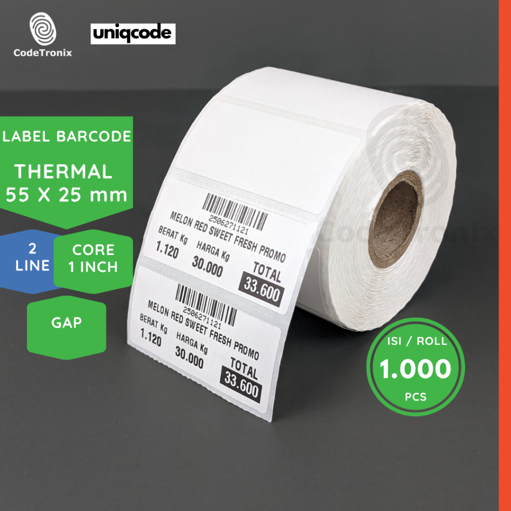 

Label Stiker Kertas Thermal 55x25 Timbangan Direct Sticker Barcode Roll 1 Line 1000 pcs
