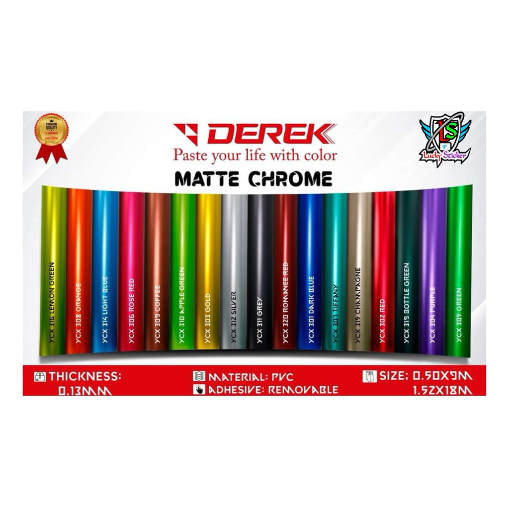 Sticker Premium Matte / Doff Chrome ( DEREK ) 1 Roll / Premium Matte / Doff Chrome Sticker (DEREK) 1