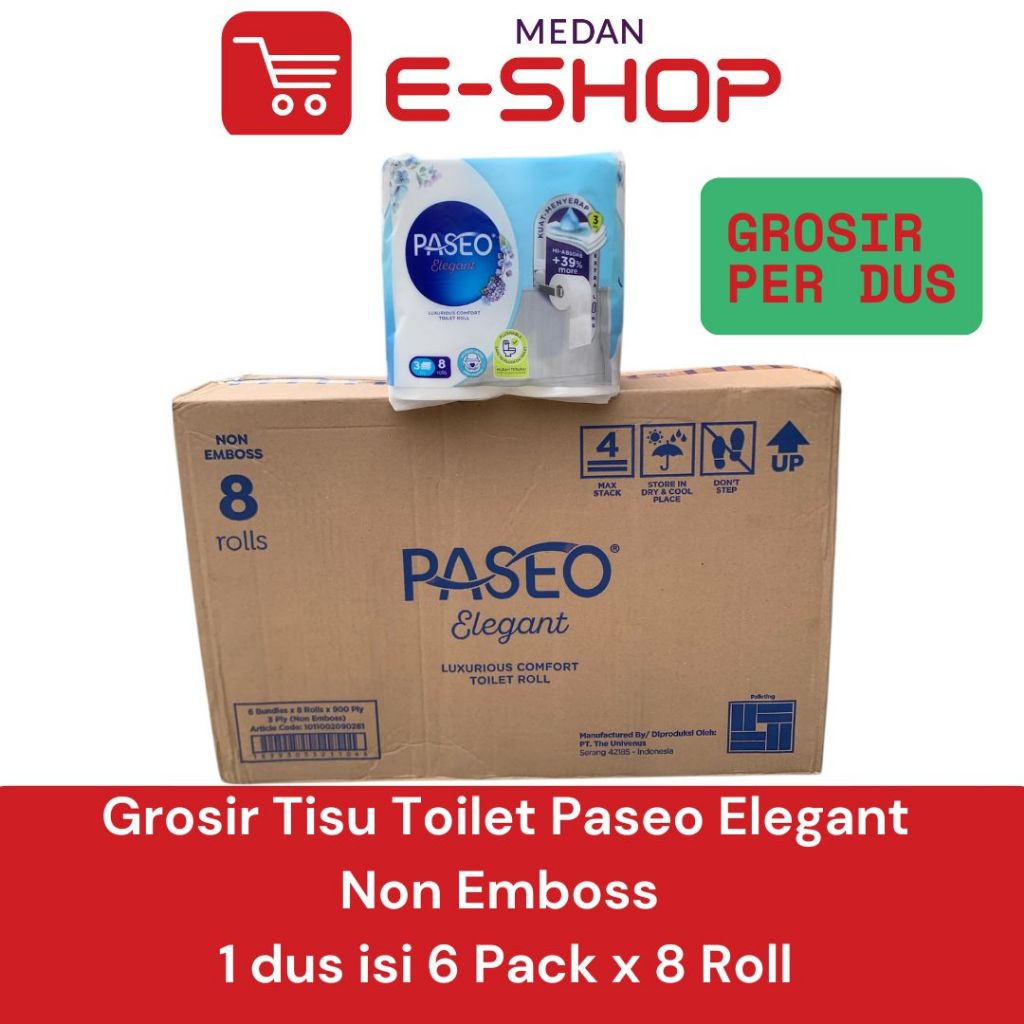 Grosir Tisu Tissue Paseo Toilet Bathroom Core 1dus isi 6 pack x 8 Roll Non Emboss