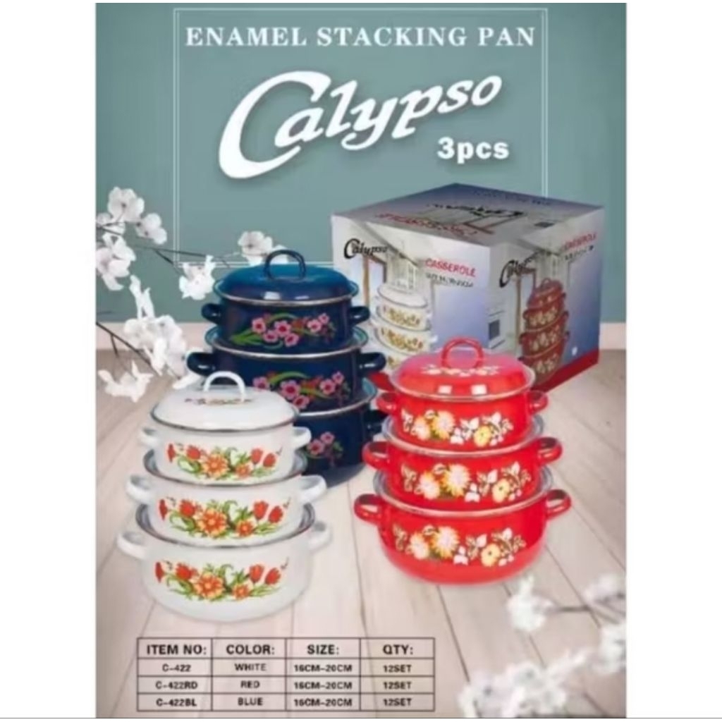 PANCI SET KEMBANG ISI 3 CALYPSO C-422 / panci set motif bunga / panci set 3pcs / panci set enamel