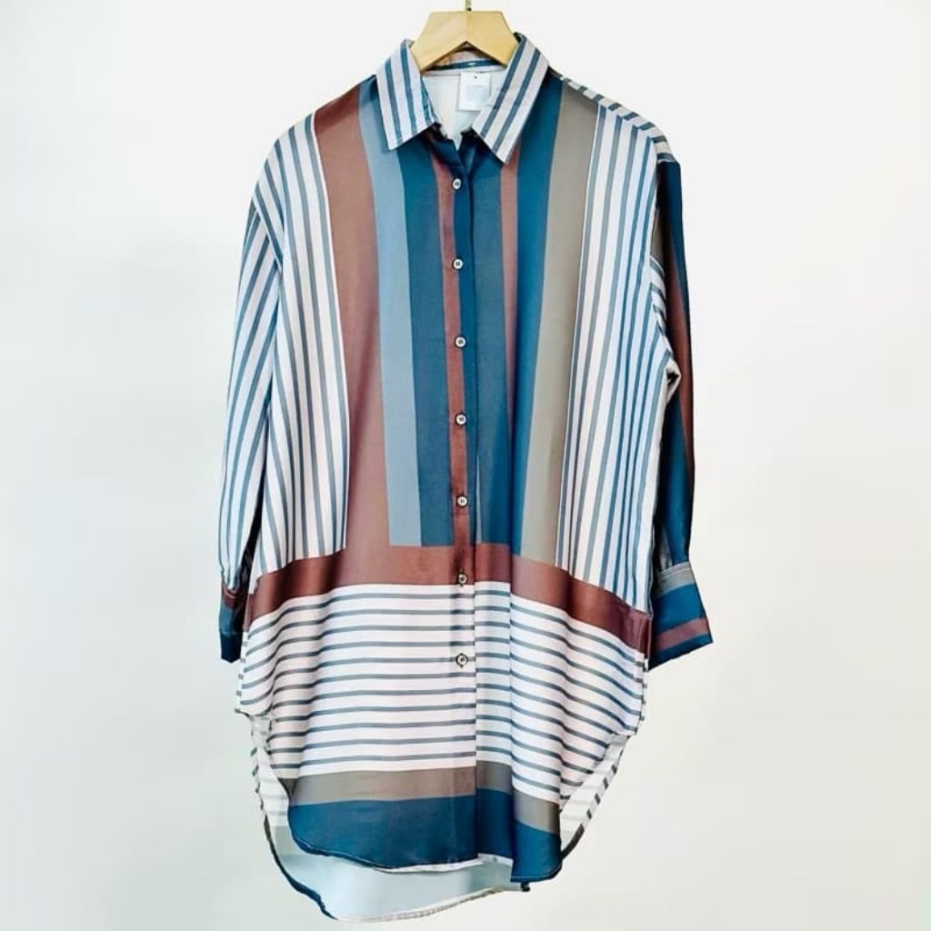 Atasan motif tunik kemeja XXL LD120 baju longtop oversize Paris silk outfit wanita