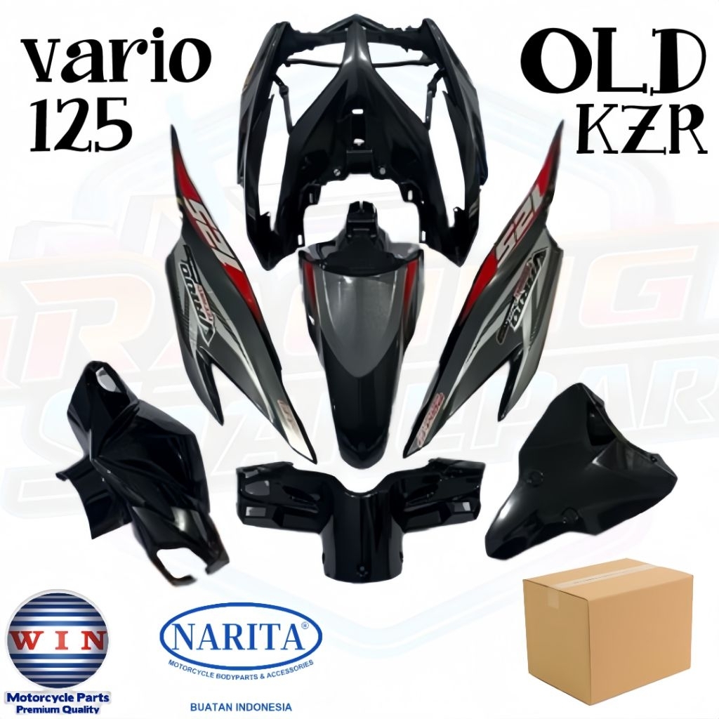 cover body halus vario 125 old kzr full set hitam+striping