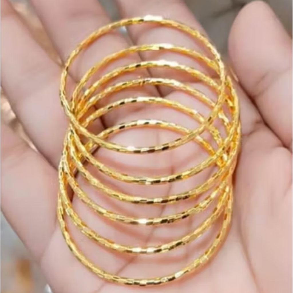 Gelang Keroncong Ulir Anak Titanium GOLD Isi 6 Pcs Anti Luntur Dan Karat