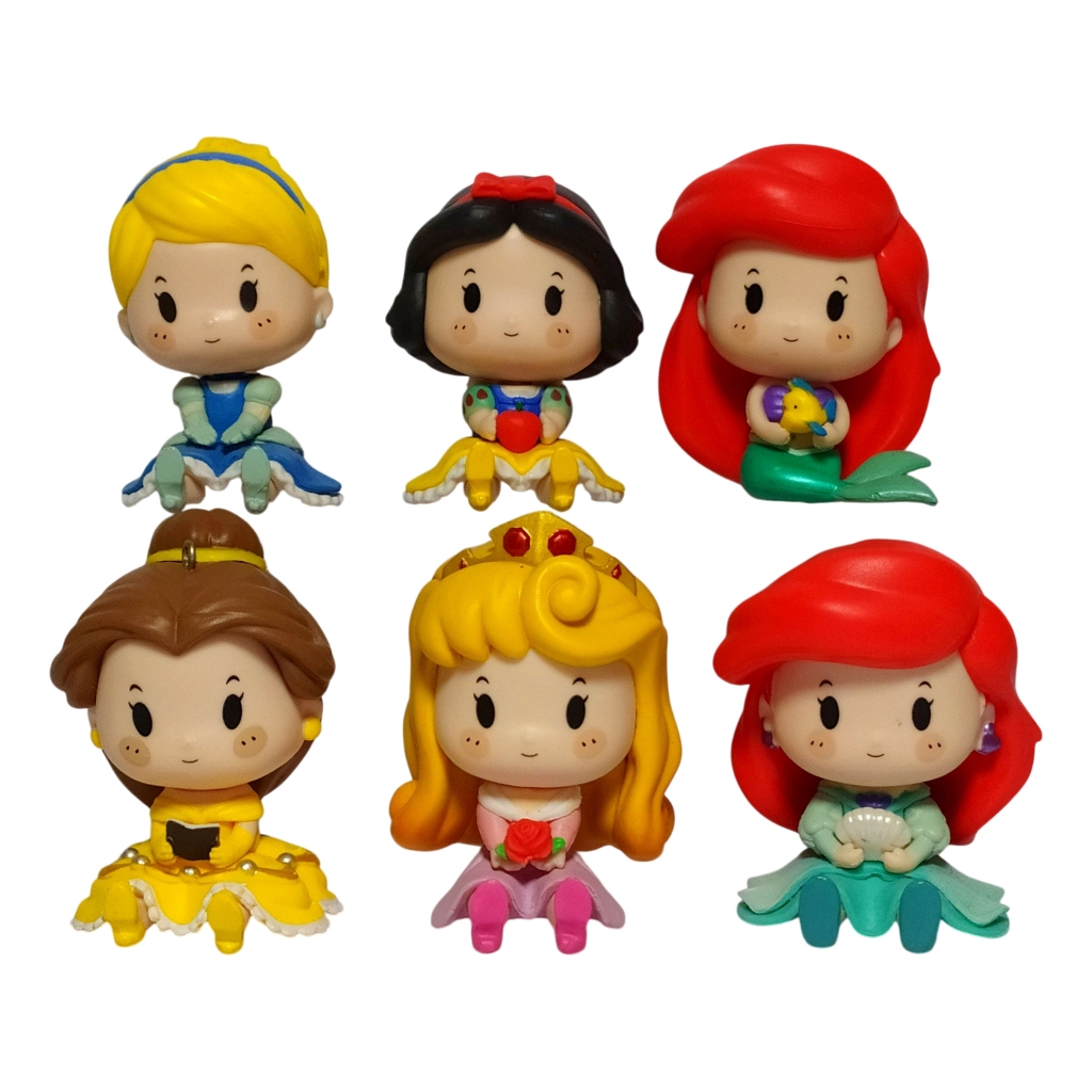 FIGURE CHIBI PRINCESS DUDUK CINDERELLA ARIEL MERMAID BELLE AURORA SNOW WHITE BAHAN KARET PADAT