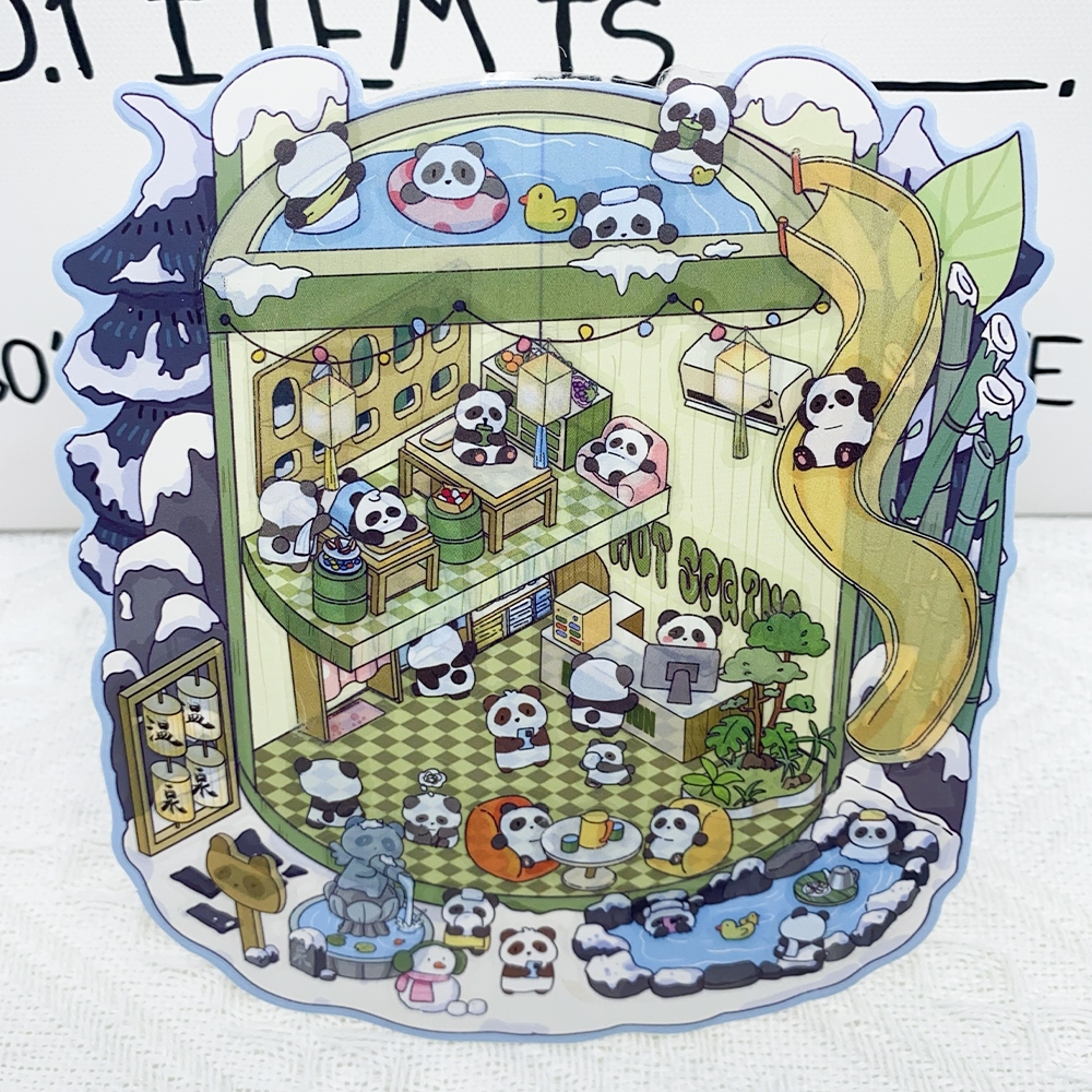 

1pcs Stiker pemandangan DIY 3D Stiker Pemandian Air Panas Panda Stiker berlapis-lapis Gaya kartun lucu