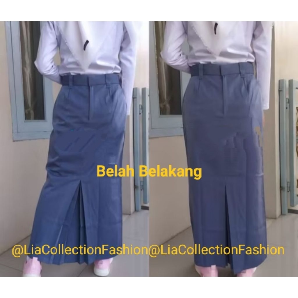 ROK Span Belah Belakang Rok Rempel Sekolah Putih Abu Coklat Biru Hitam Kerja