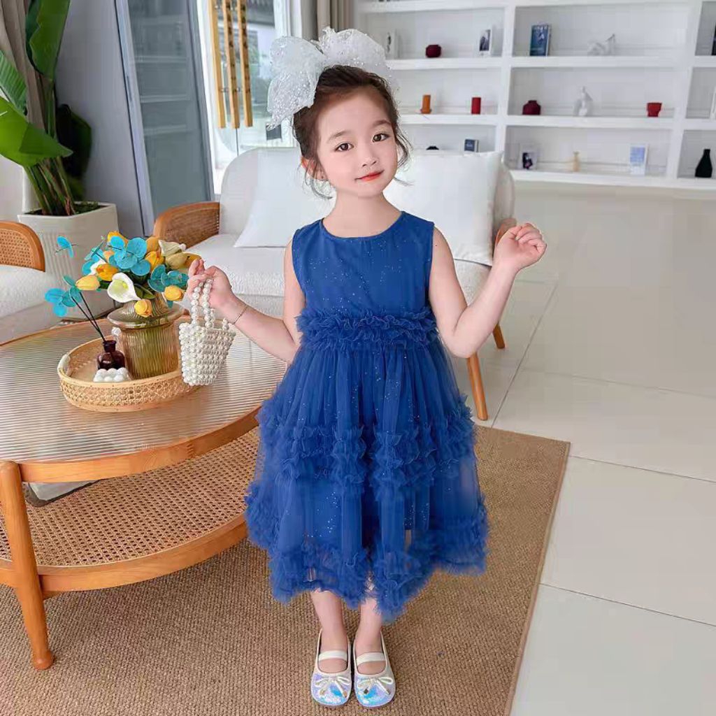 dress anak ball gaun ballgoun birthday biru donker biru bca size 1-12thn up premium long dress dress
