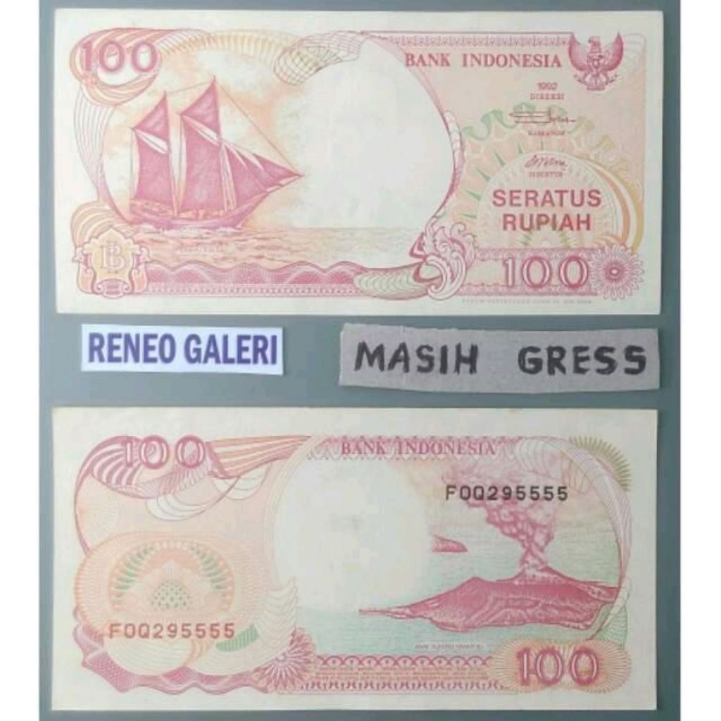 Mulus Asli Rp 100 Rupiah Tahun 1992 Perahu Layar Pinisi Uang Kertas kuno Indonesia anak gunung Kraka