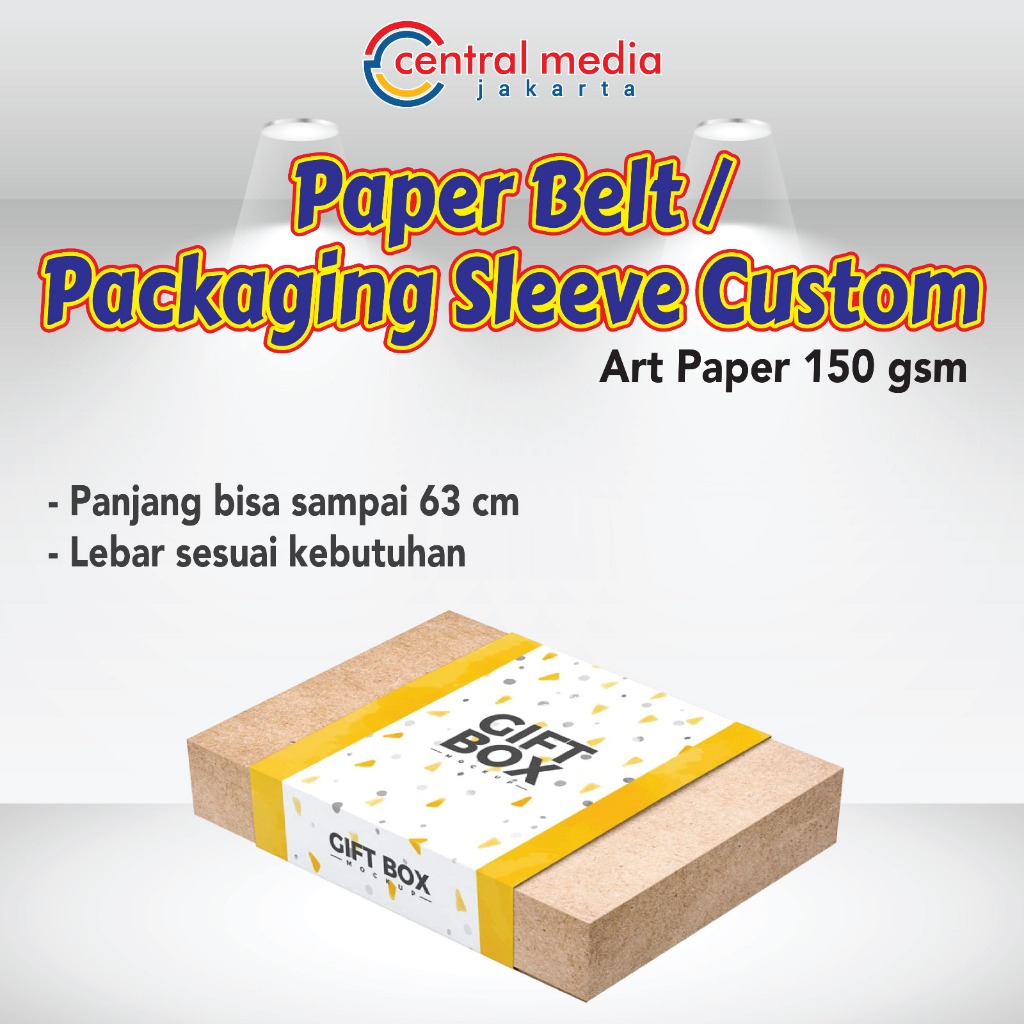 

Cetak Paper Belt Art Paper 150 gsm Panjang sampai 63 cm minimum 50 pcs Packaging Sleeve Label Box Hampers