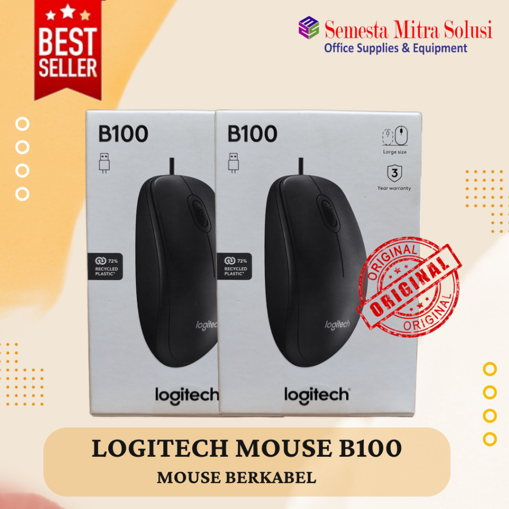 Logitech Mouse B100, Mouse Logitech B100, Mouse Berkabel, Mouse Dengan Kabel, Mouse Dengan Colokan