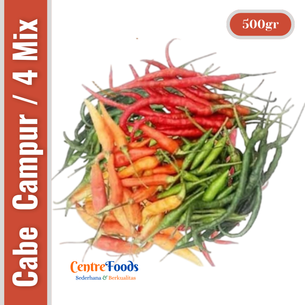 

CABE CAMPUR Merah Keriting + Cabe Hijau Keriting + Cabe Rawit Hijau + Cabe Rawit Merah - CABAI MIX Merah Keriting & Cabai Hijau Keriting & Cabai Rawit Hijau & Cabai Rawit Merah | 4 Varian Cabe - 500gr [ Harga Per BKS ]