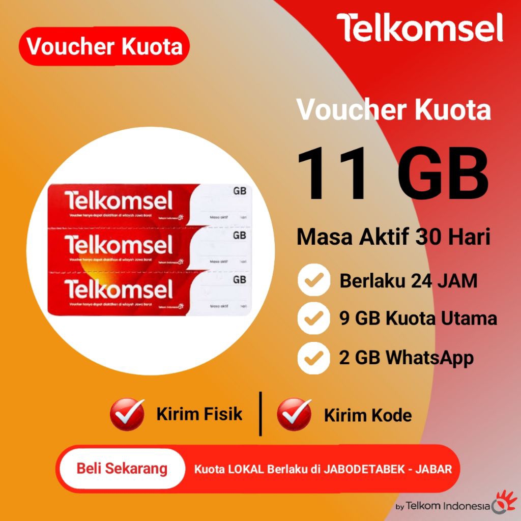 Voucher Telkomsel 11 GB 30 Hari / Voucher Kuota Telkomsel 11 GB
