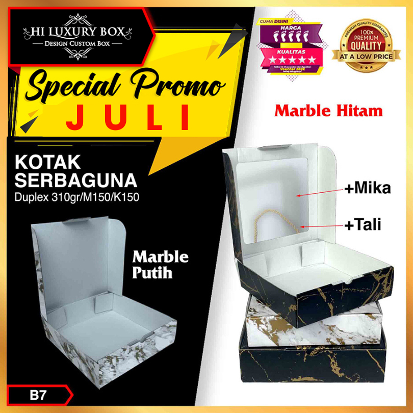 

Kotak Kado Baju - Kotak Mika Marble - Kotak Souvenir - Box Hampers 25x25x7 - B7