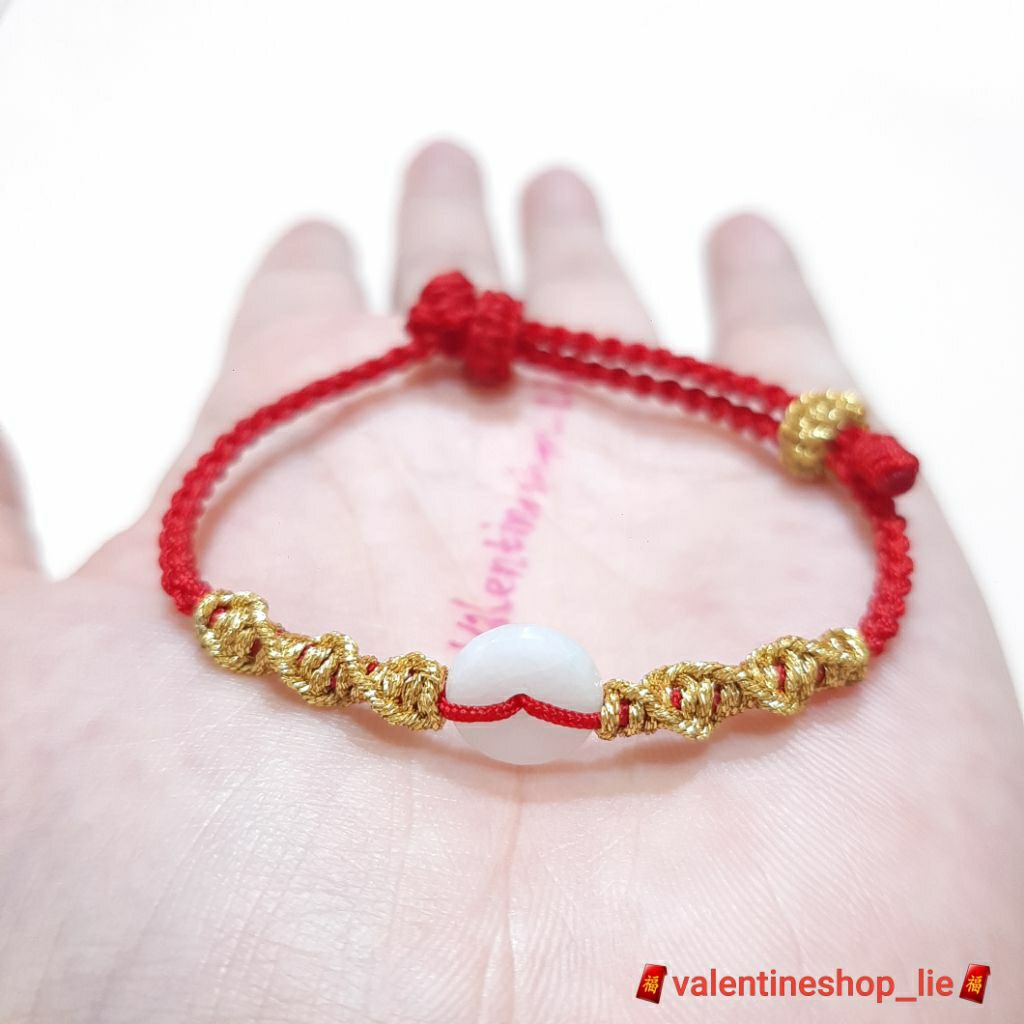 Gelang tangan tali merah keberuntungan + giok burma A donat 1cm
