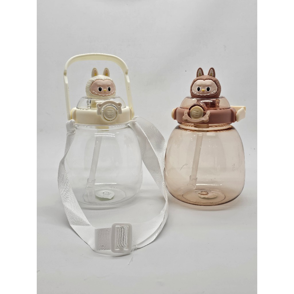 Botol Minum Anak Karakter Labubu Lucu dengan Sedotan & Tali Selempang