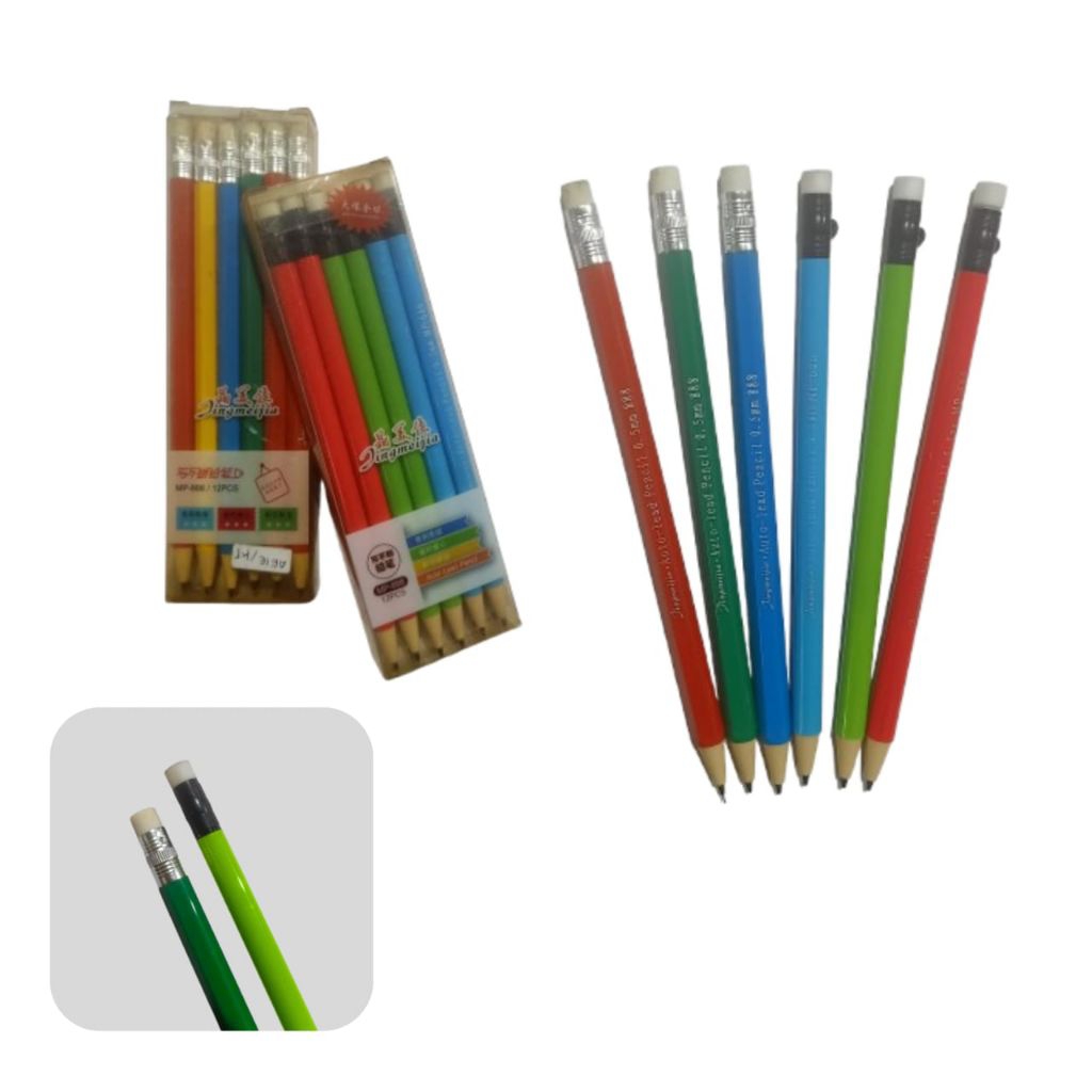 

PENCIL TULIS JINGMEIJIA MP-888 || 12 pcs pencil extra penghapus