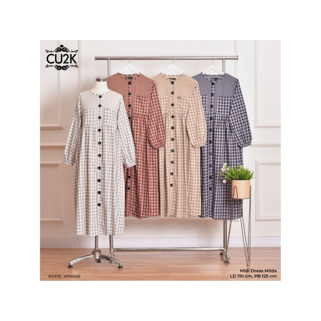 Midi Dress Milda Cu2k Katun Haruka Premium Import Midi Mewah Original Cu2k