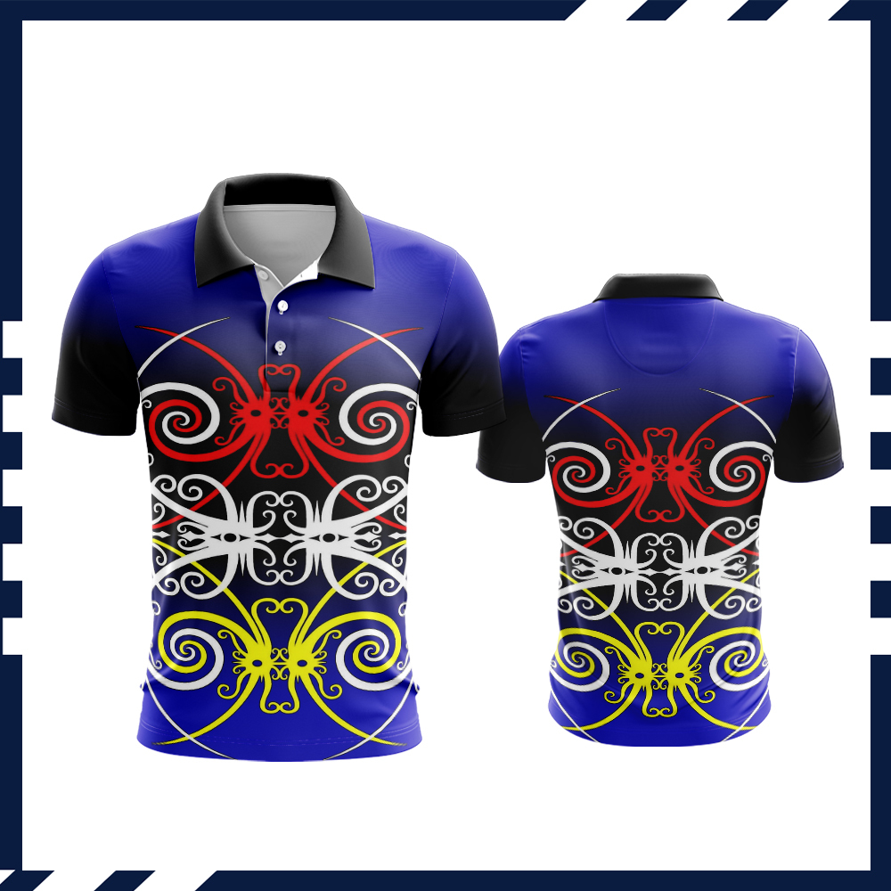 Kaos Polo Batik Dayak / Baju Motif Batik Dayak Pria / Baju Kaos Motif Dayak Kalimantan Berkerah