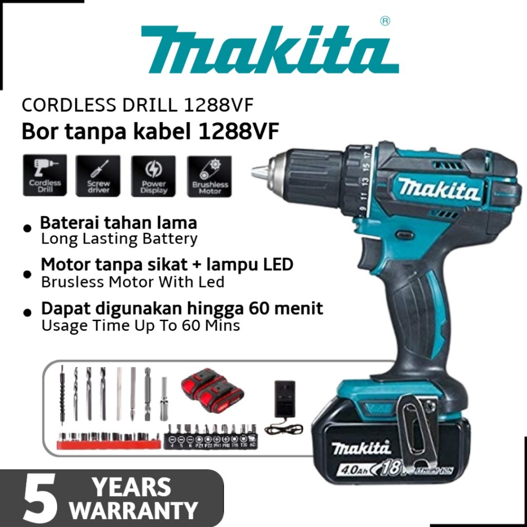 Makita Cordless Drill Bor Tangan Listrik Tanpa Kabel 68V Bor Impact Bor Obeng Listrik Multi-alat (Ba