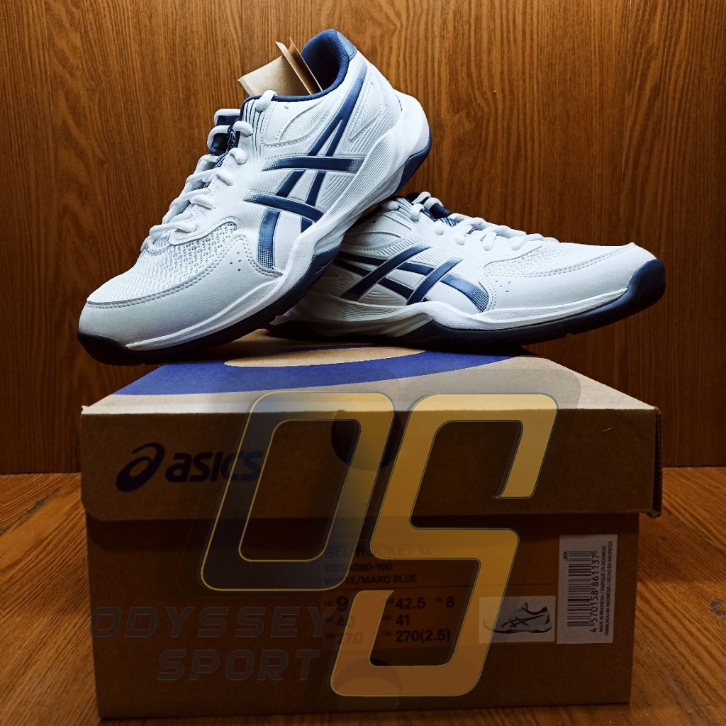 Sepatu ASICS GEL ROCKET 12 (White/Makko Blue) 100% ORIGINAL