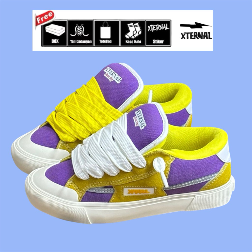 Sepatu Fat Shoes XternalStepSure Skateboard Gemuk Reflective Purpel Yellow Sepatu Gemuk Sneaker Pria