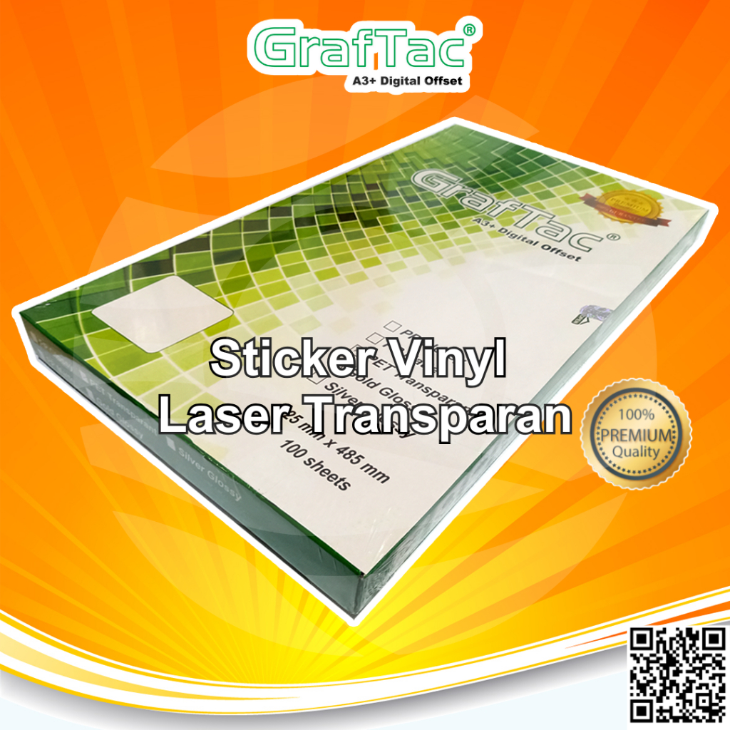 

Graftac PET Sticker Vinyl White Gloss Transparan A3+ Stiker Digital Print Laser Anti Air - Pack