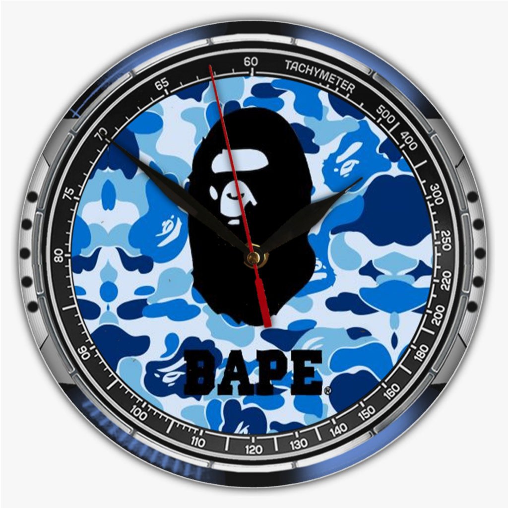 Jam Dinding BAPE SHARK 3 Aesthetic Ruang Tamu Kayu PVC