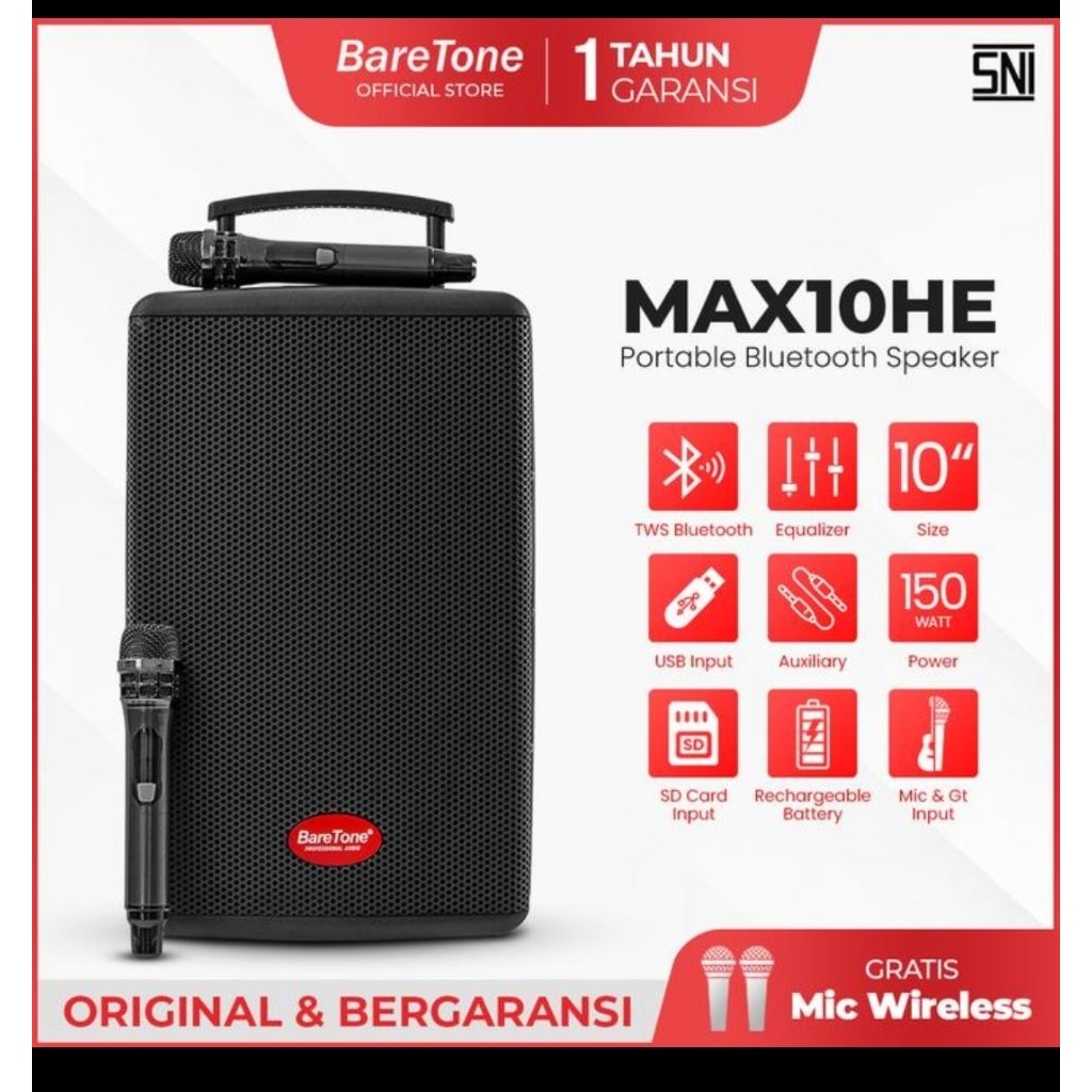 Baretone Speaker Aktif Portable Wireless karaoke Max  10 HE
