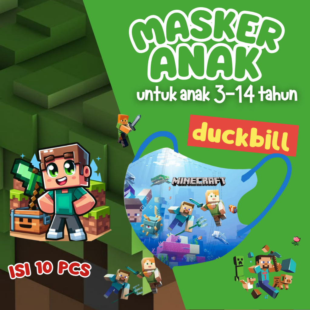 Masker Karakter Anak Duckbill isi 10 Bahan halus Karakter Minecraft