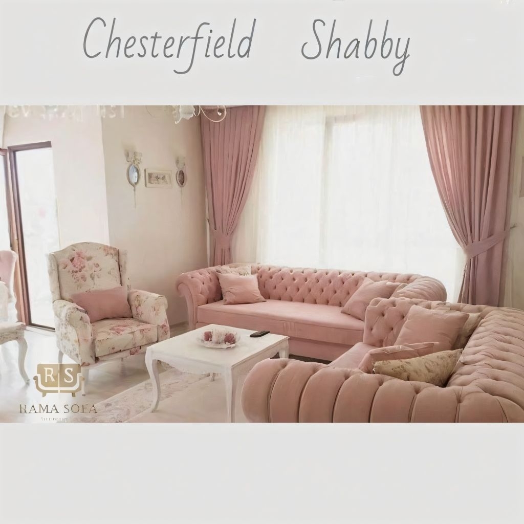 Sofa Chesterfield kancing seribu mewah kombinasi motif bunga bisa custom ukuran dan warna