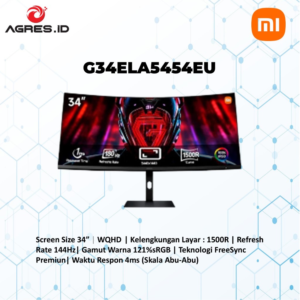 Monitor Xiaomi Ultrawide Gaming Monitor Curved 34 Inch G34WQI VA 1500R WQHD 2K 1440P 1MS 180HZ - Gar