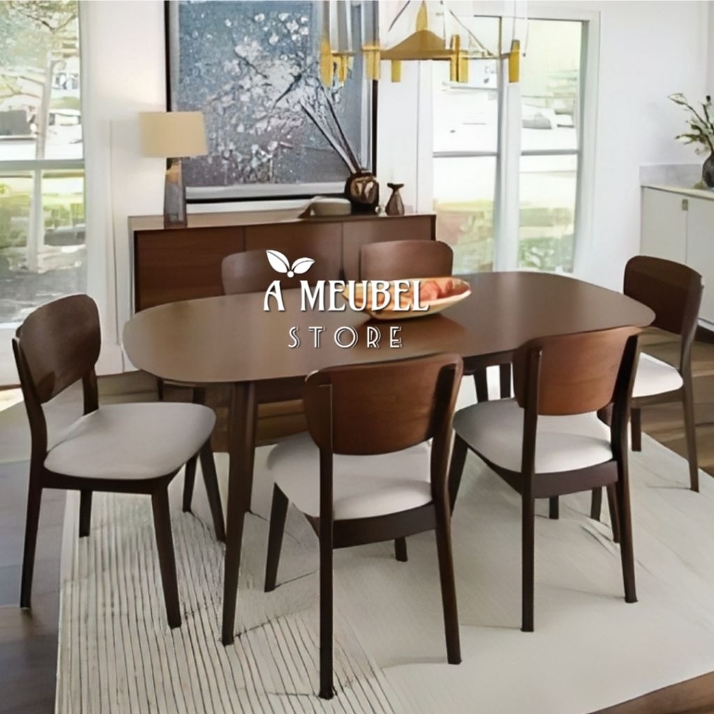 CUSTOM ORDER DINNING SET MINIMALIS TOP TABLE MEJA MAKAN (180x80cm) 6 KURSI ROPAN BLOK MINIMALIS, MEJ