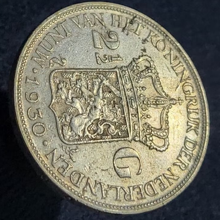 Koin perak kuno 2 1/2 Gulden Ratu Wilhelmina tahun 1930