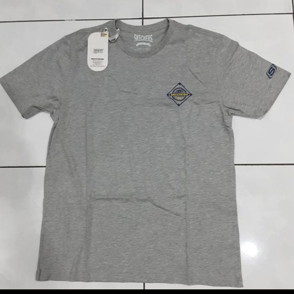 SKECHERS Kaos Katun Pria Abu-abu 100% ORIGINAL