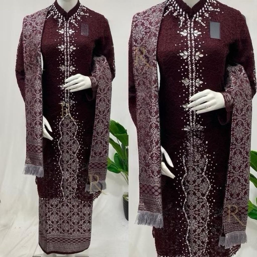 Realpict Kebaya Tunik ZIG ZAG Selendang // Setelan Kebaya Tunik Selendang Zig Zag // Kebaya Sragaman