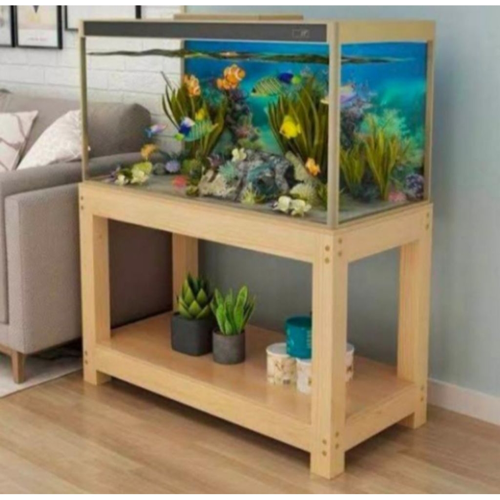 meja aquarium 120 x 40 x 70 cm sudah di Vernis atau Natural