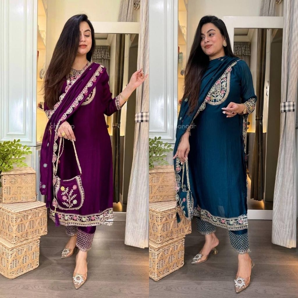 Setelan muslim sutra chinon pakistan import wanita (READY)